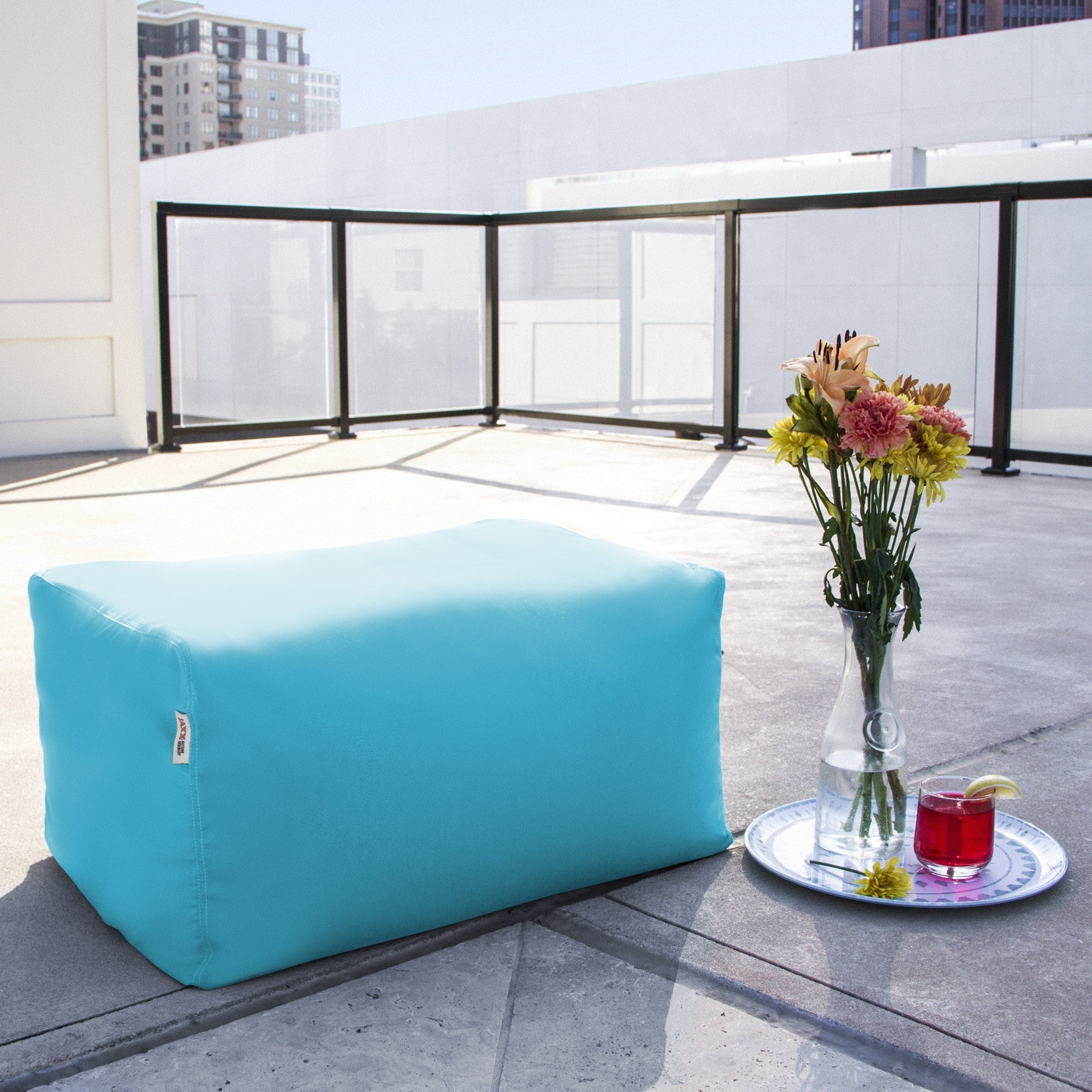 Leon Outdoor Bean Bag Ottoman Bench - Light Blue Acrylic