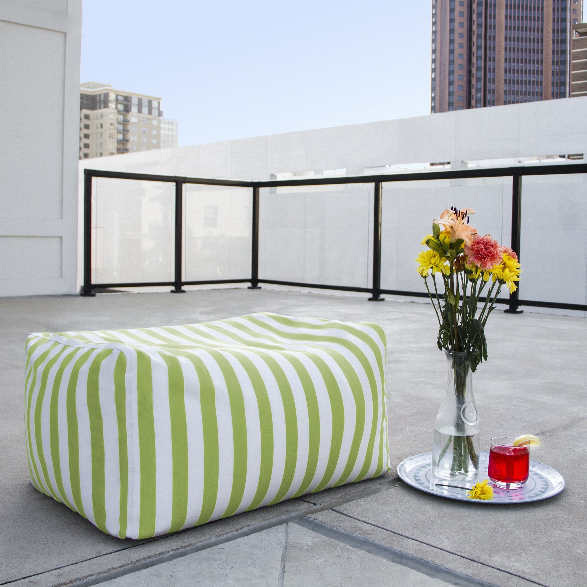 Leon Outdoor Bean Bag Ottoman Bench - Lime Stripe Acrylic