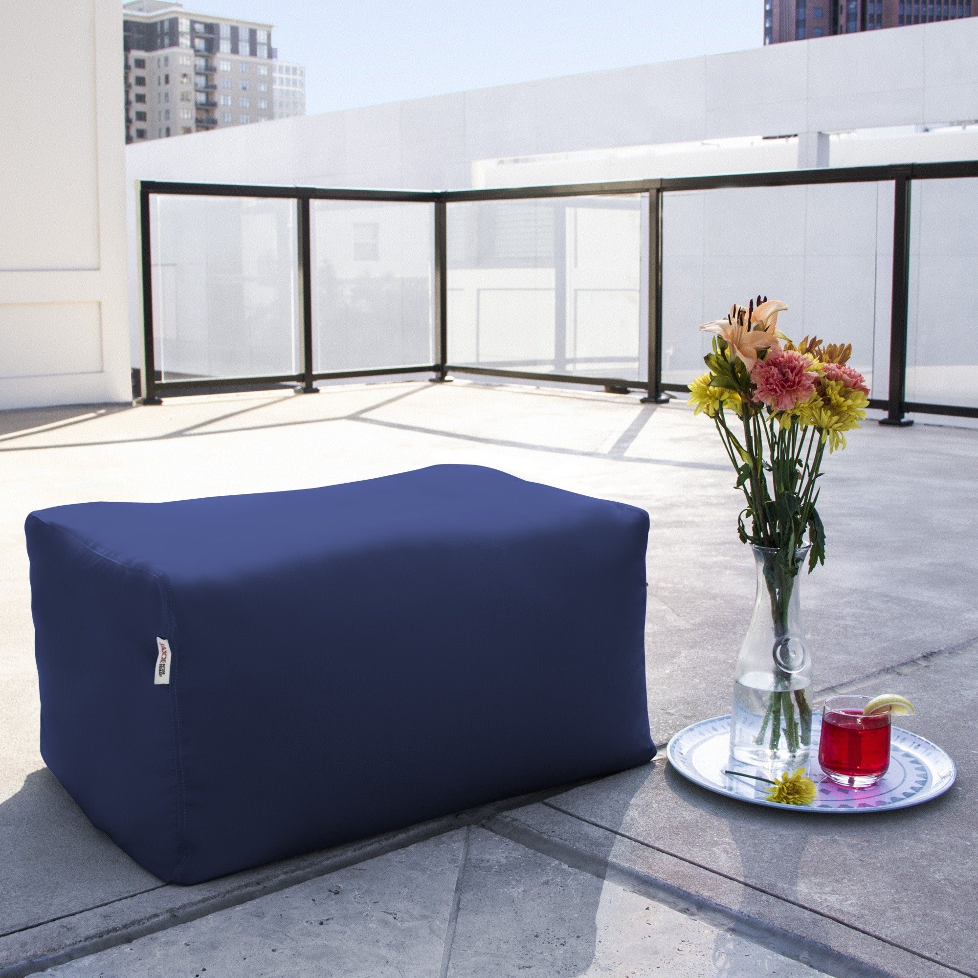 Leon Outdoor Bean Bag Ottoman Bench - Navy Acrylic