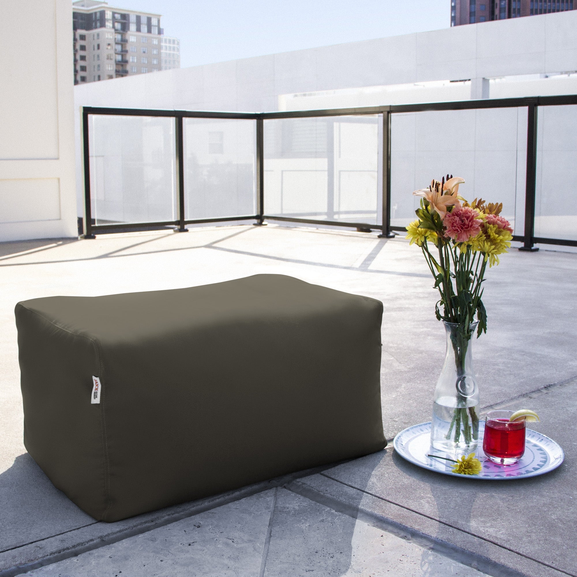 Leon Outdoor Bean Bag Ottoman Bench - Taupe Acrylic