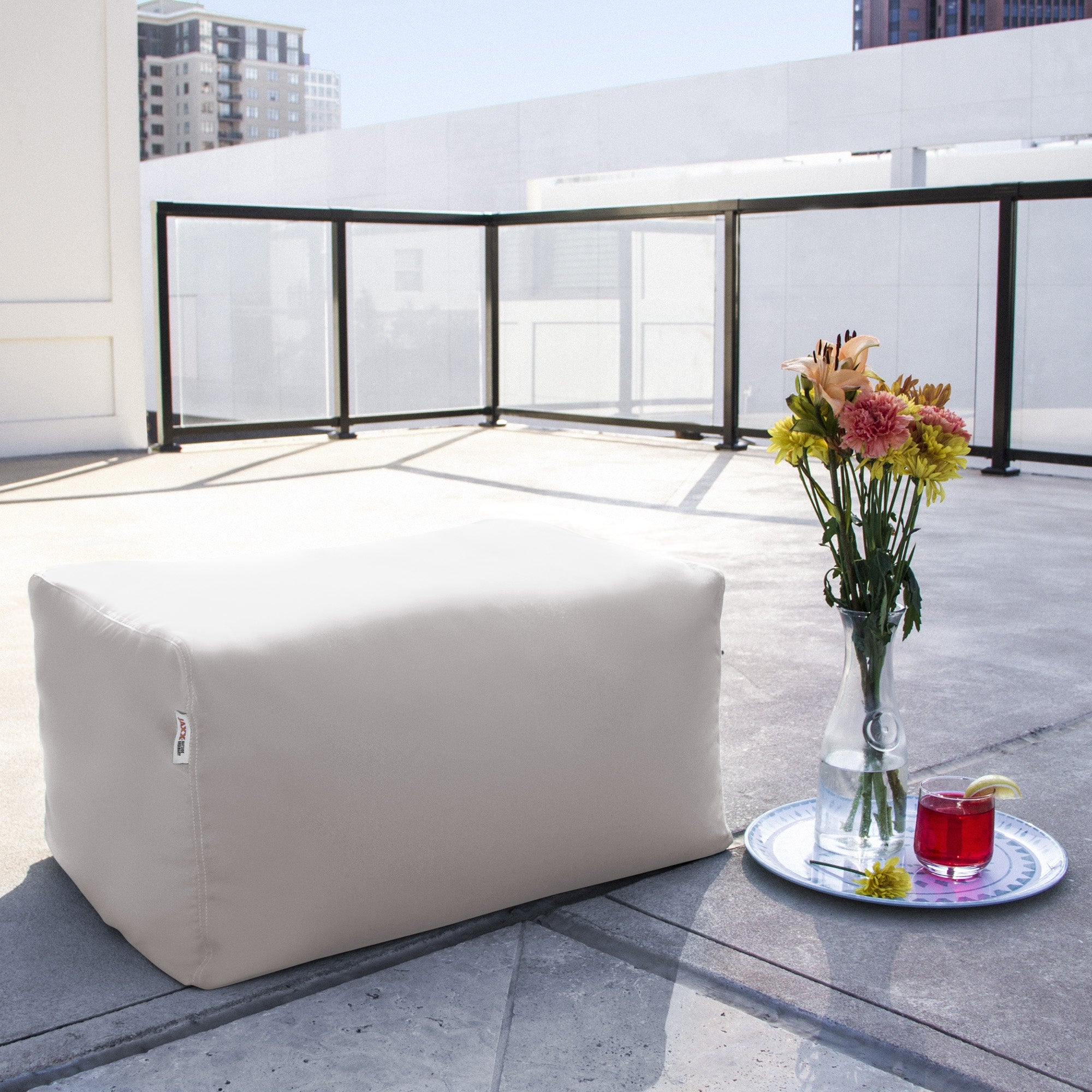 Leon Outdoor Bean Bag Ottoman Bench - Pearl Acrylic