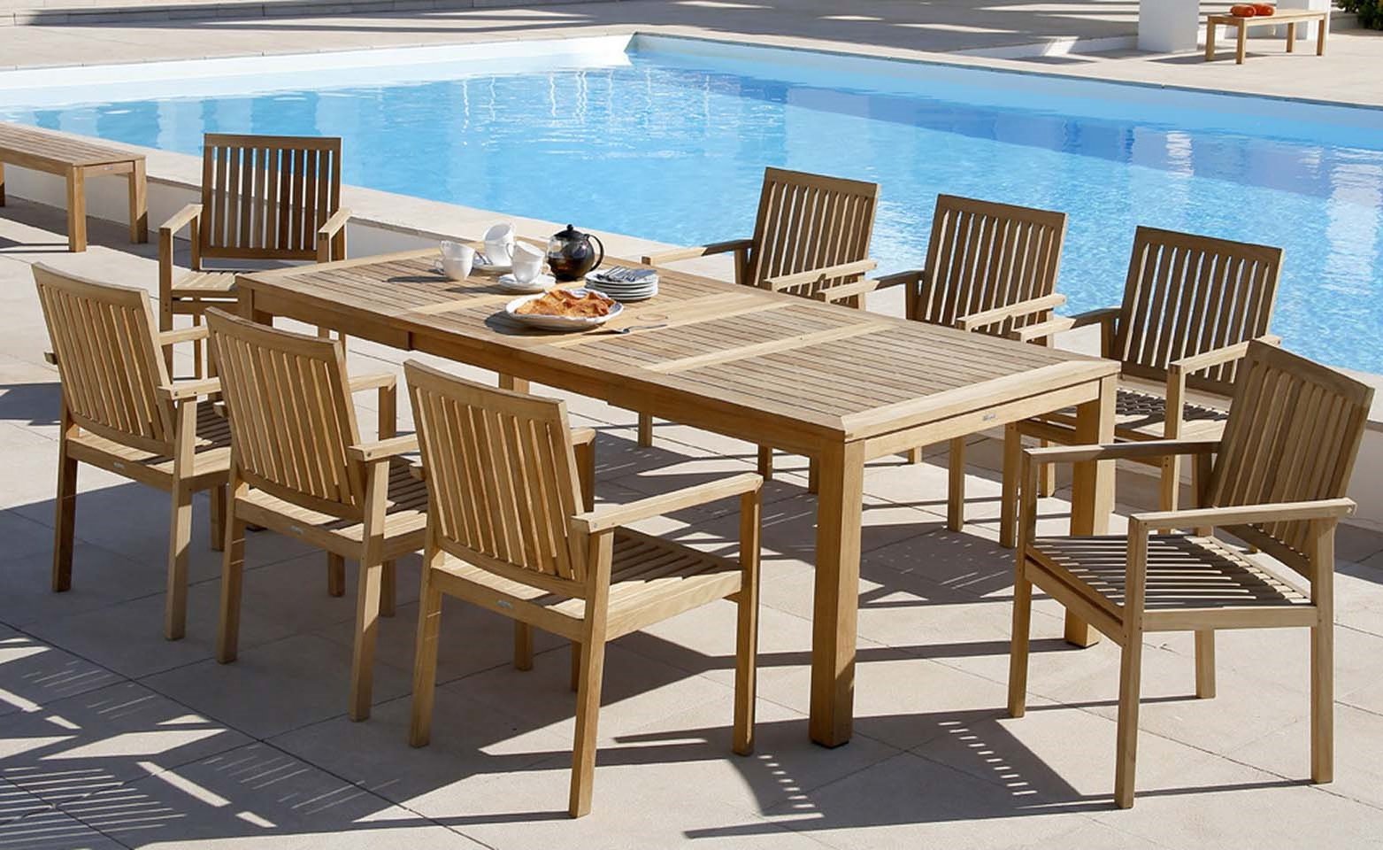 Barlow Tyrie Linear Teak 9pc Dining Ensemble w/ Extending Table