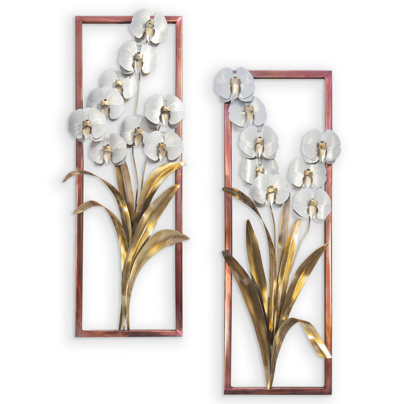 Copper Art Orchid Frame Pair Metal Wall Sculpture