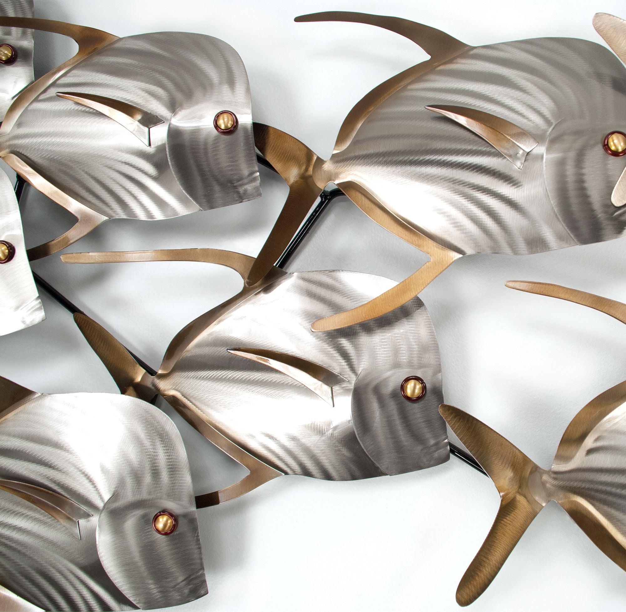 Copper Art Lookdown School of Ten Fish Metal Wall Sculpture