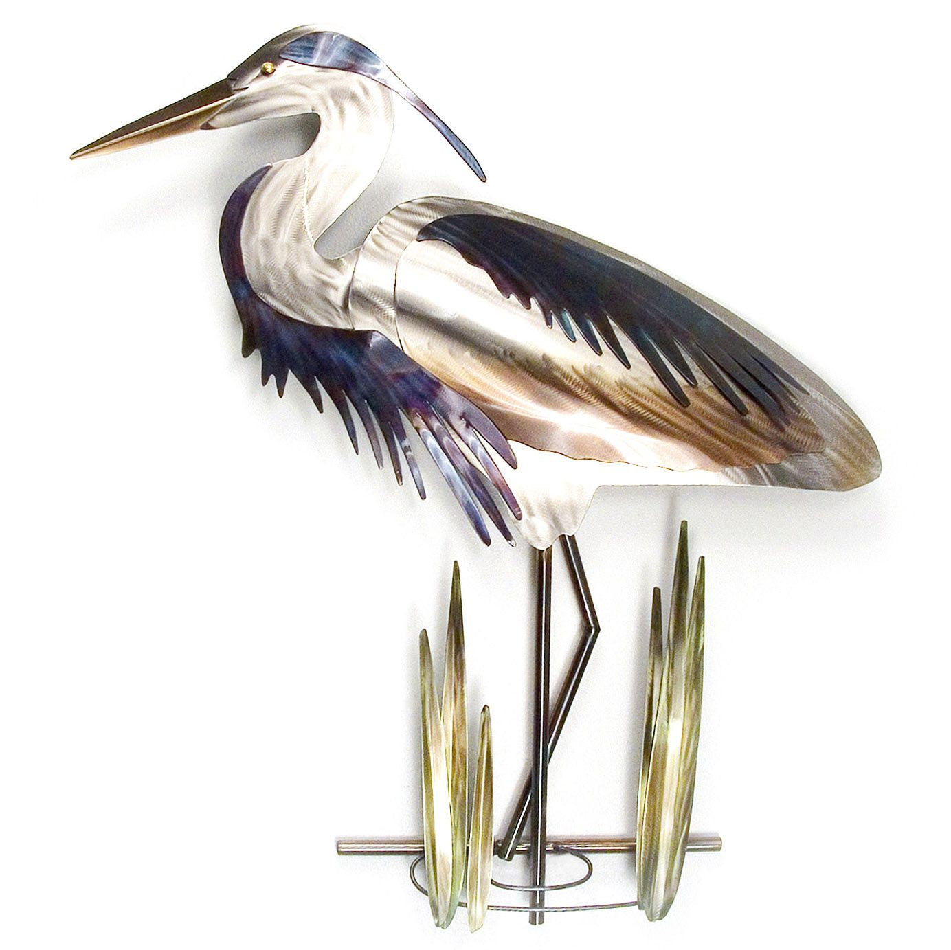 Copper Art Blue Heron Head Down Metal Wall Sculpture