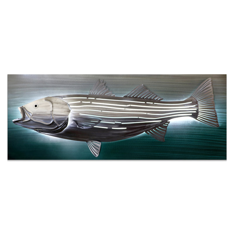 Copper Art Striped Bass Lit Metal Wall Sculpture