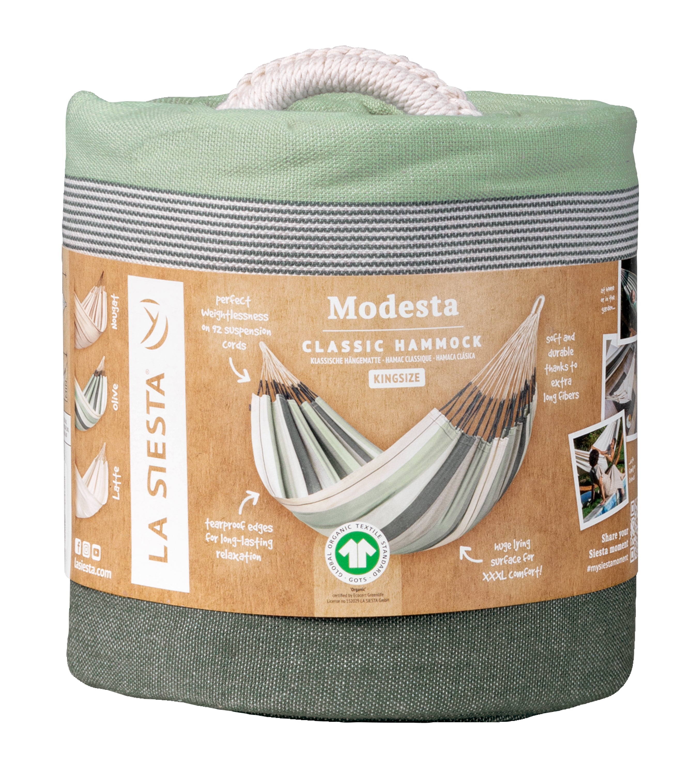 La Siesta Modesta Organic Cotton King-Size Classic Hammock - Olive