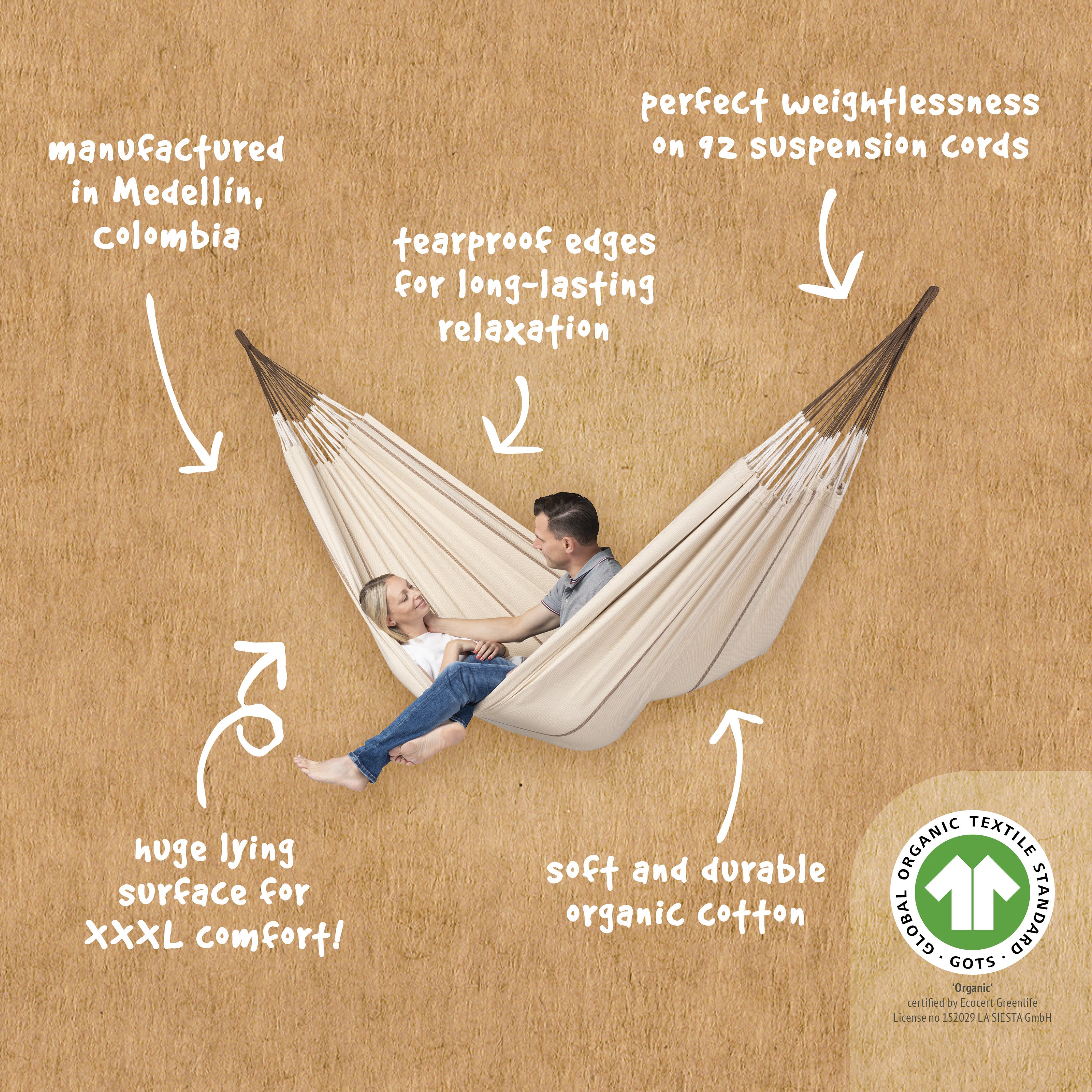 La Siesta Modesta Organic Cotton King-Size Classic Hammock - Nougat