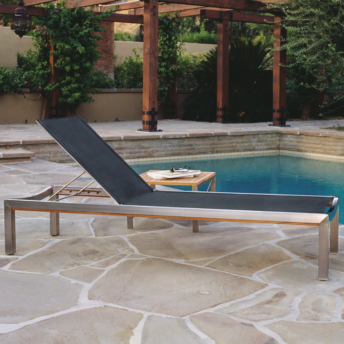 Kingsley Bate Tiburon Stainless Steel and Teak Trim Adjustable Chaise Lounge with Wheels