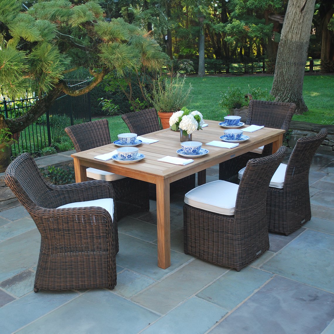 Kingsley Bate Sag Harbor Wicker Dining Set in Mocha