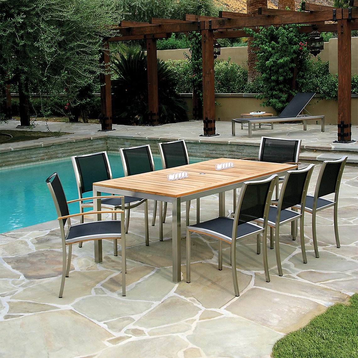 	 Kingsley Bate Tiburon Stainless Steel and Teak Trim Dining Set