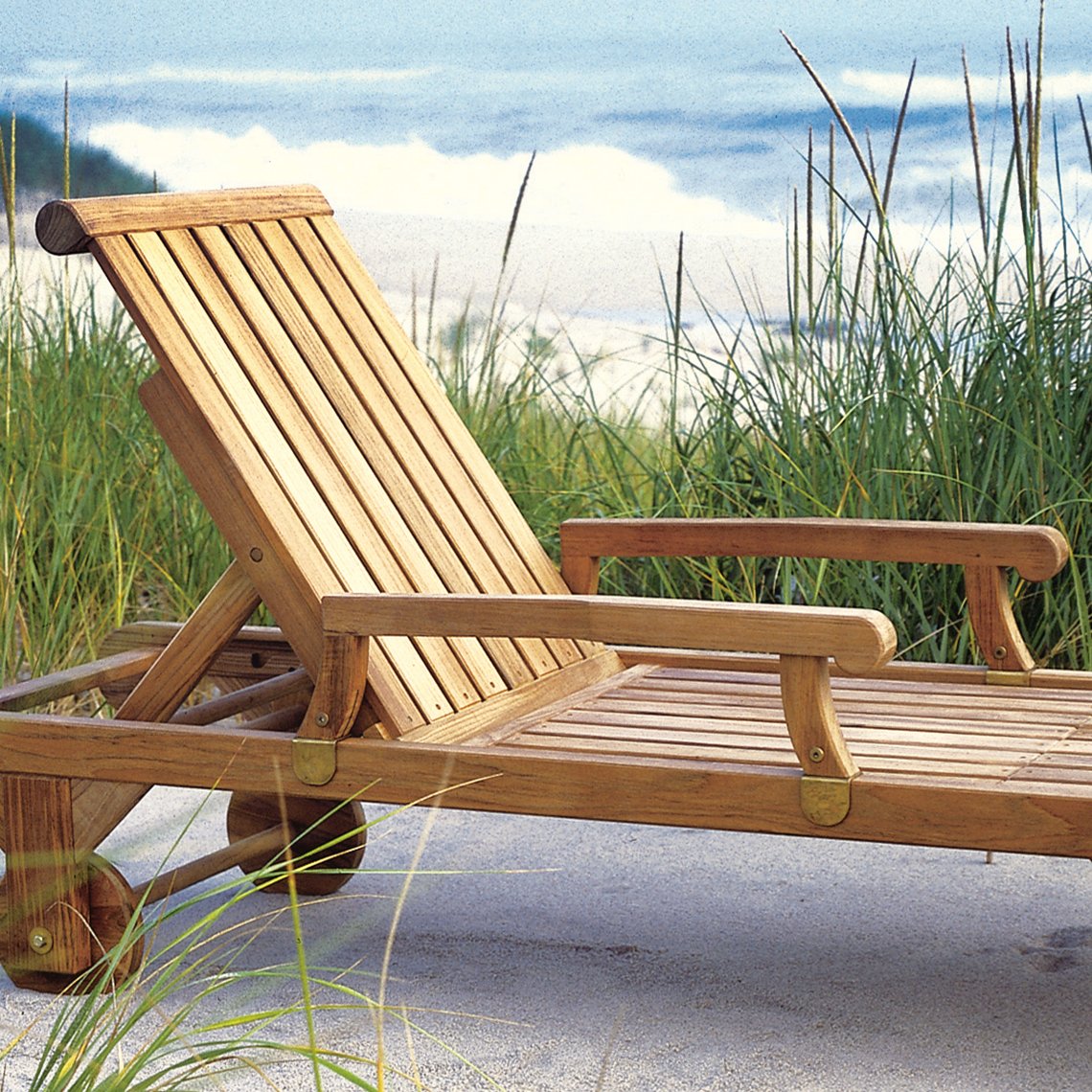 Kingsley Bate Nantucket Teak Chaise Lounge with Arms