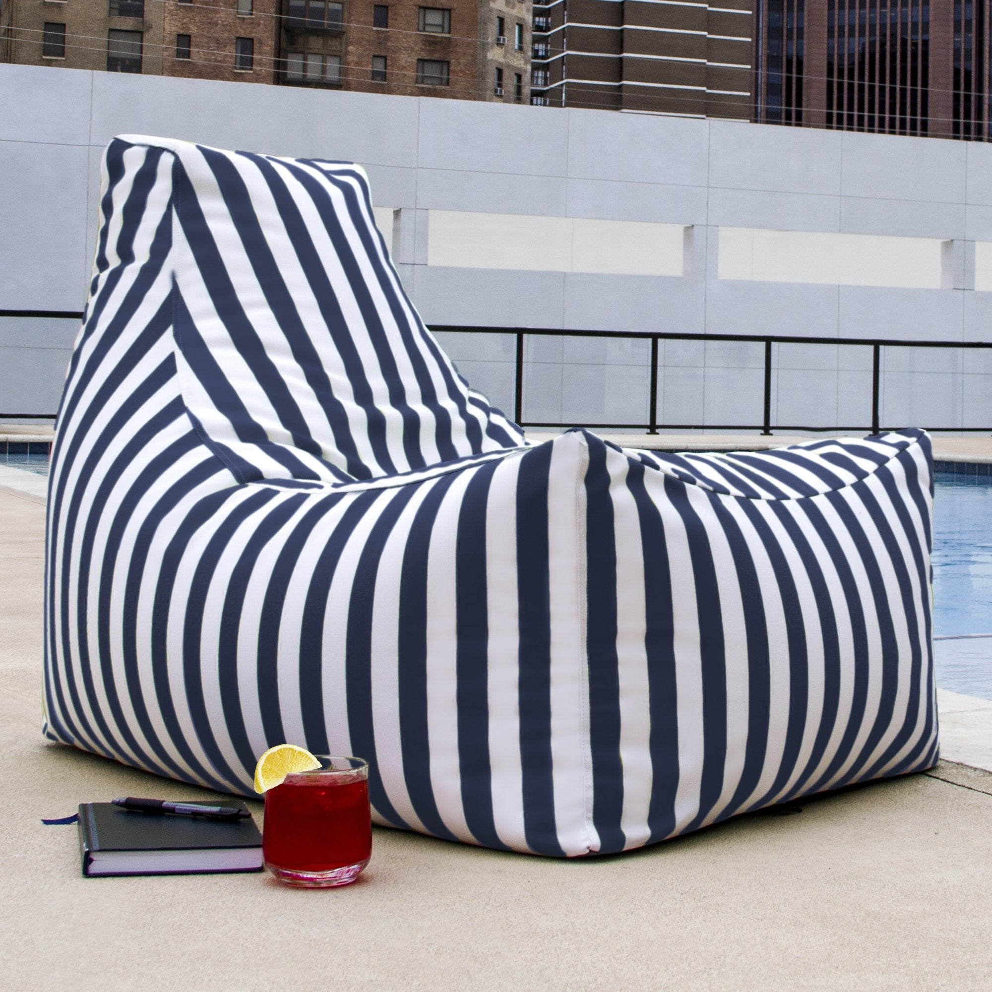 Juniper Outdoor Patio Bean Bag Chair - Navy Stripe