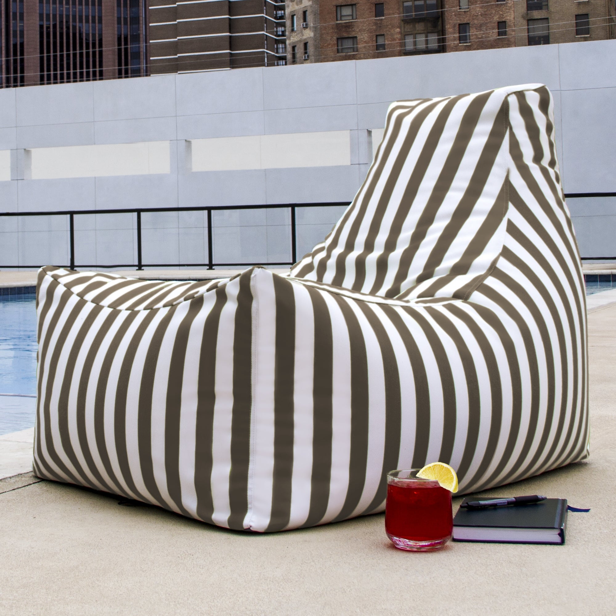 Juniper Outdoor Patio Bean Bag Chair - Taupe Sripe