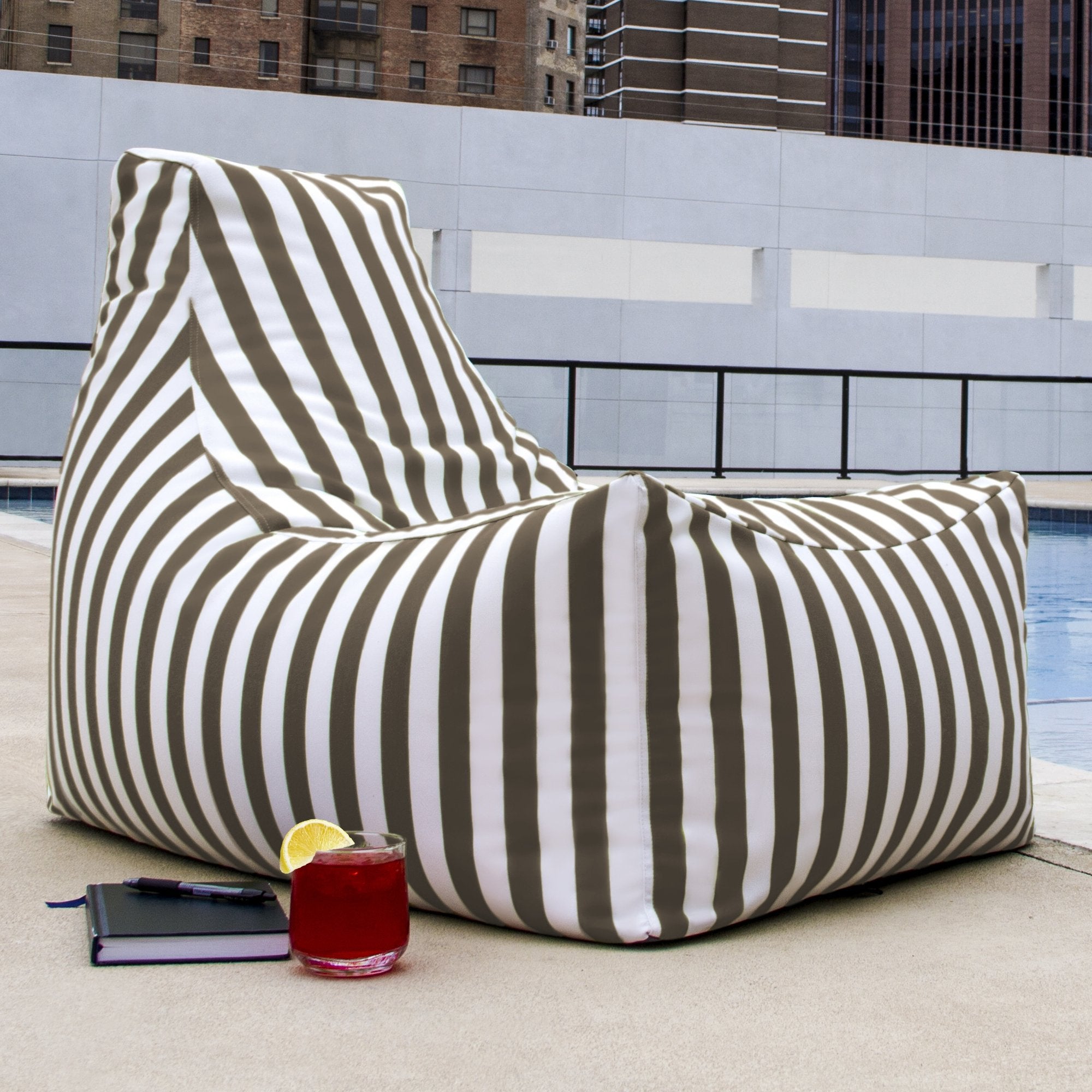 Juniper Outdoor Patio Bean Bag Chair - Taupe Sripe