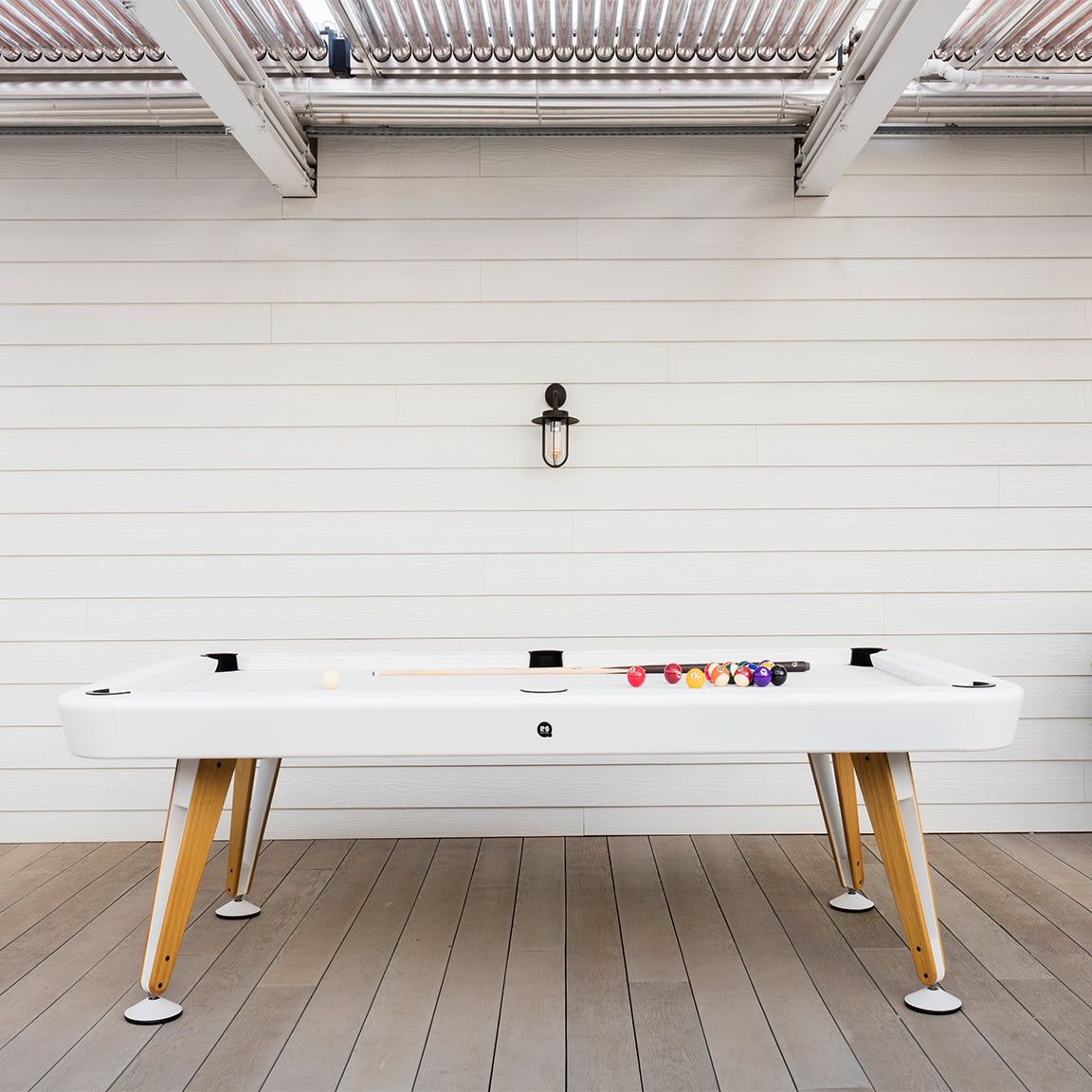 Diagonal Outdoor Pool Table - White with White Cloth