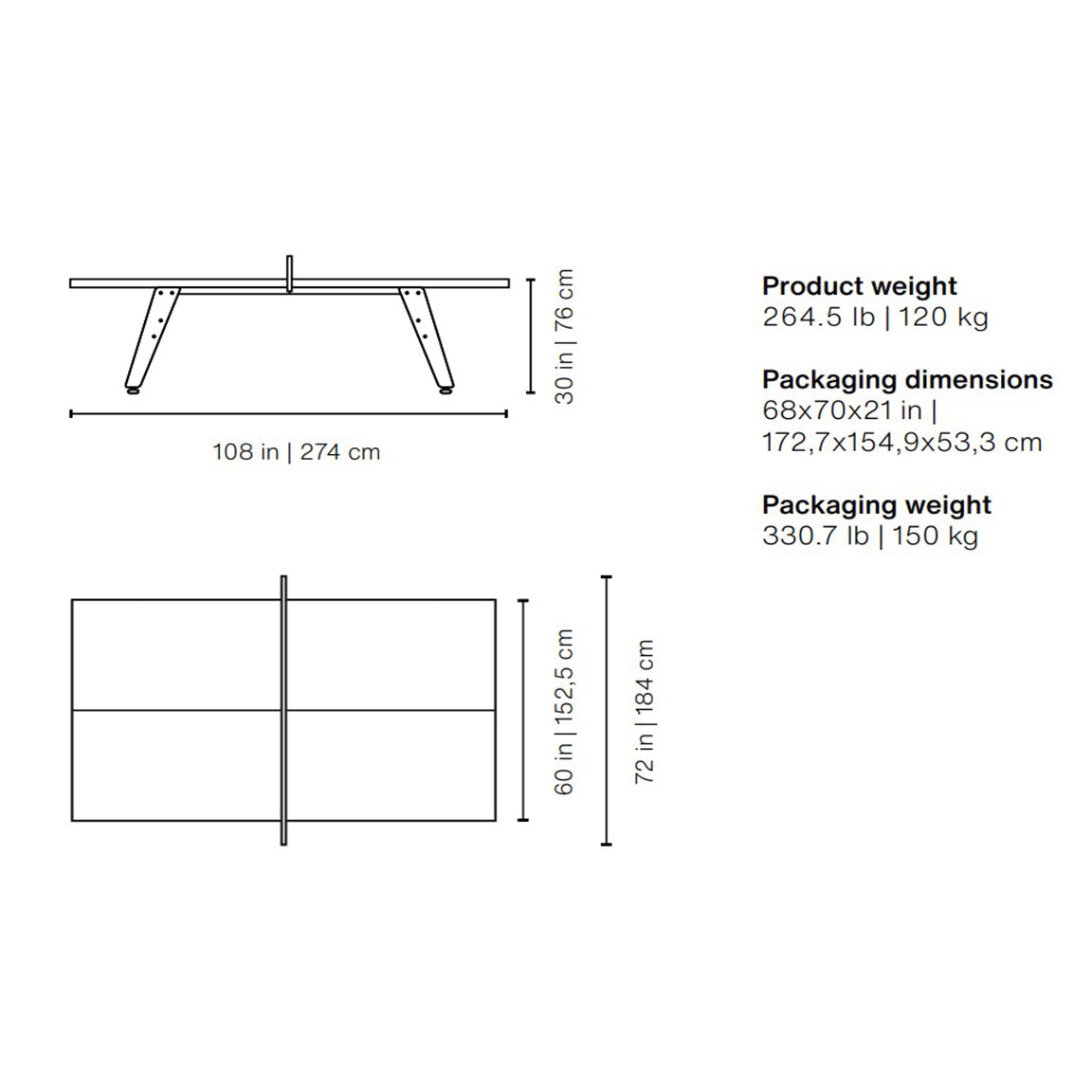 Stationary Ping Pong Table Dimensions