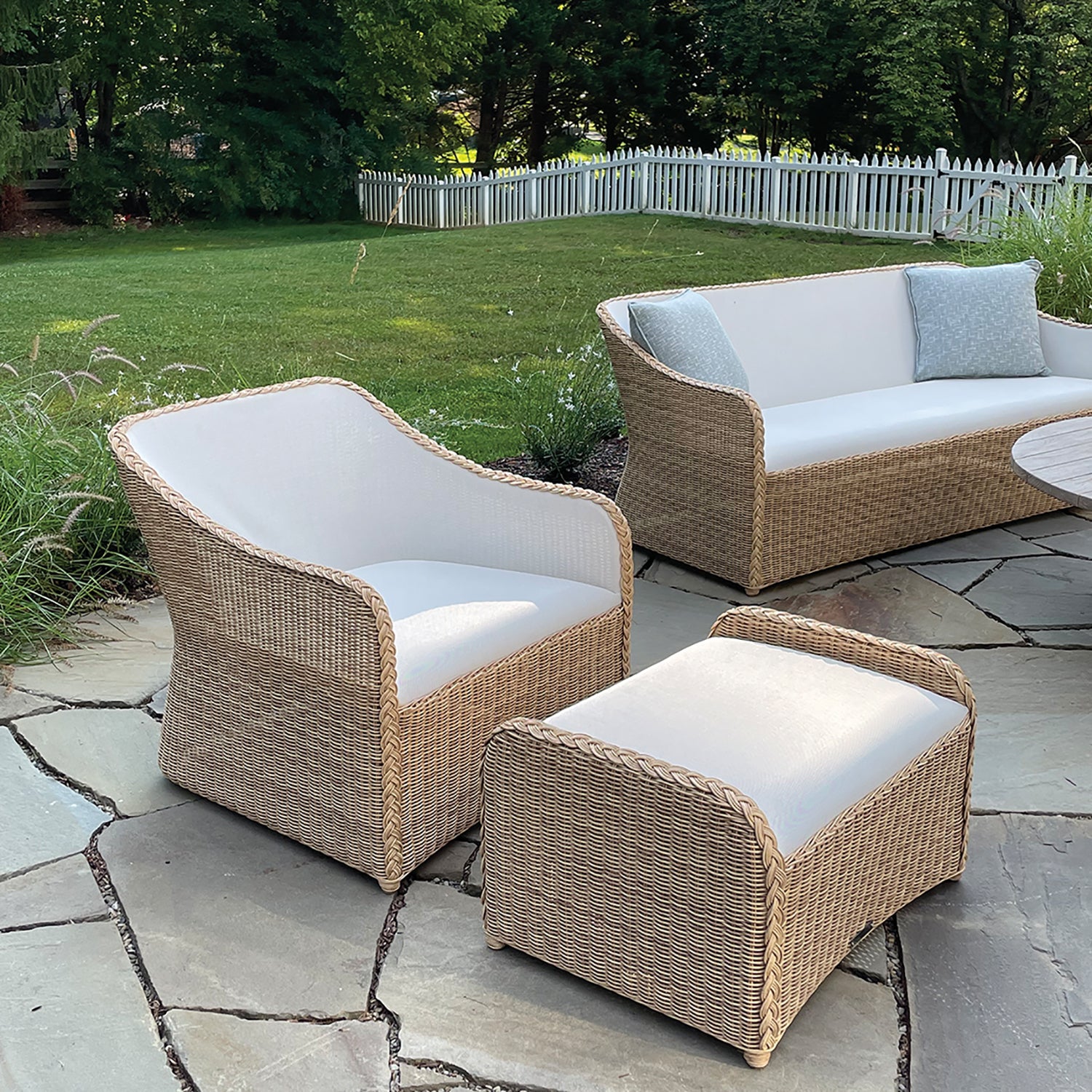 Kingsley Bate Quogue Wicker Club Chair and Ottoman Set