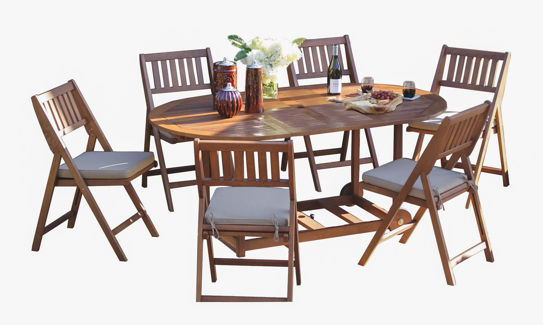 Outdoor Interiors 7 Piece Fold and Store Oval Dining Set