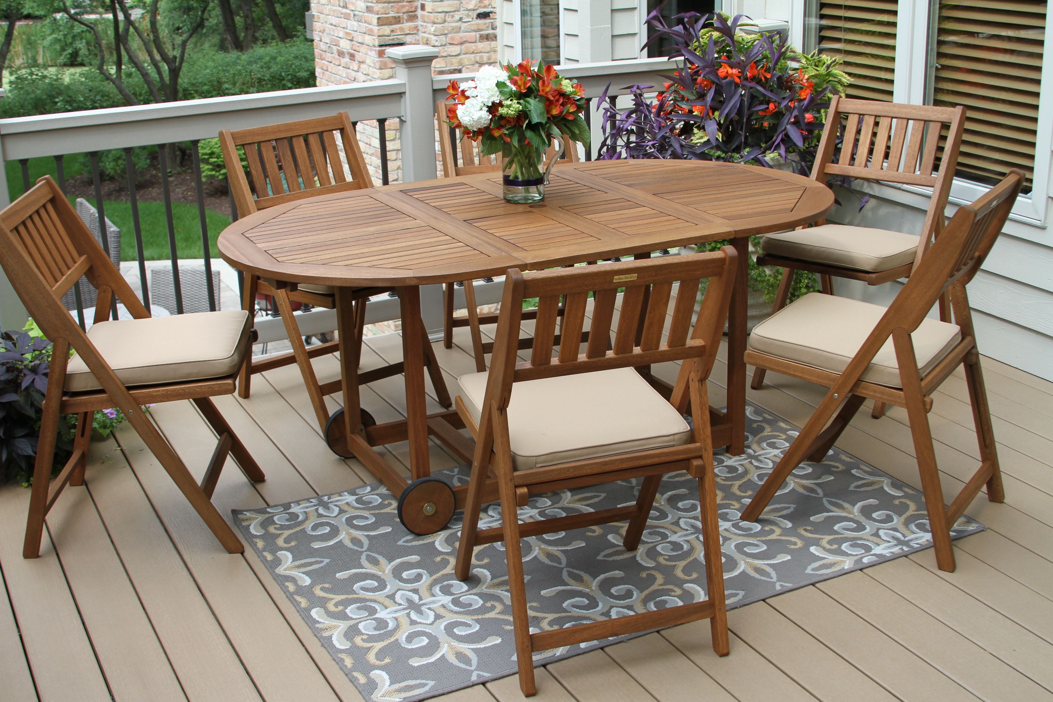 Outdoor Interiors 7 Piece Fold and Store Oval Dining Set