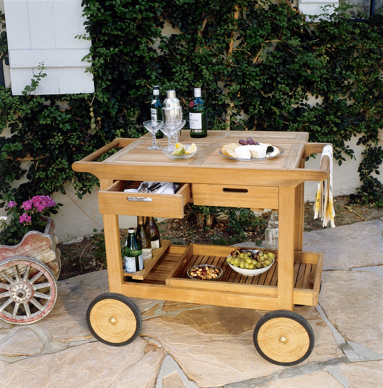 Kingsley Bate Teak Serving Cart with Wheels