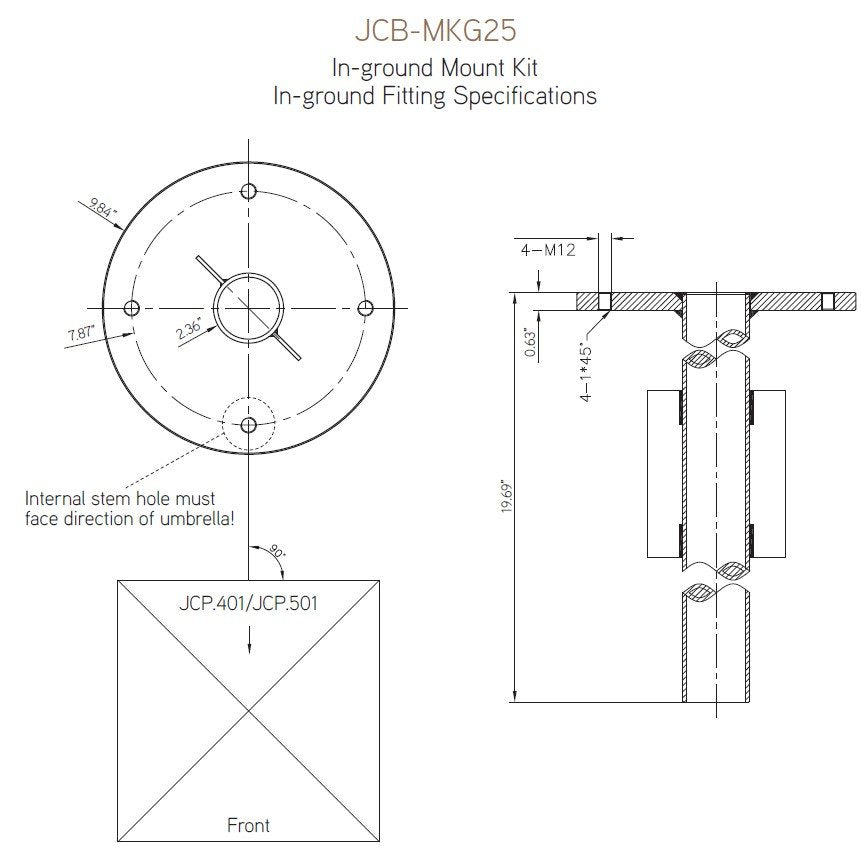 Jardinico MKG25 In-Ground Mount Kit Specifications