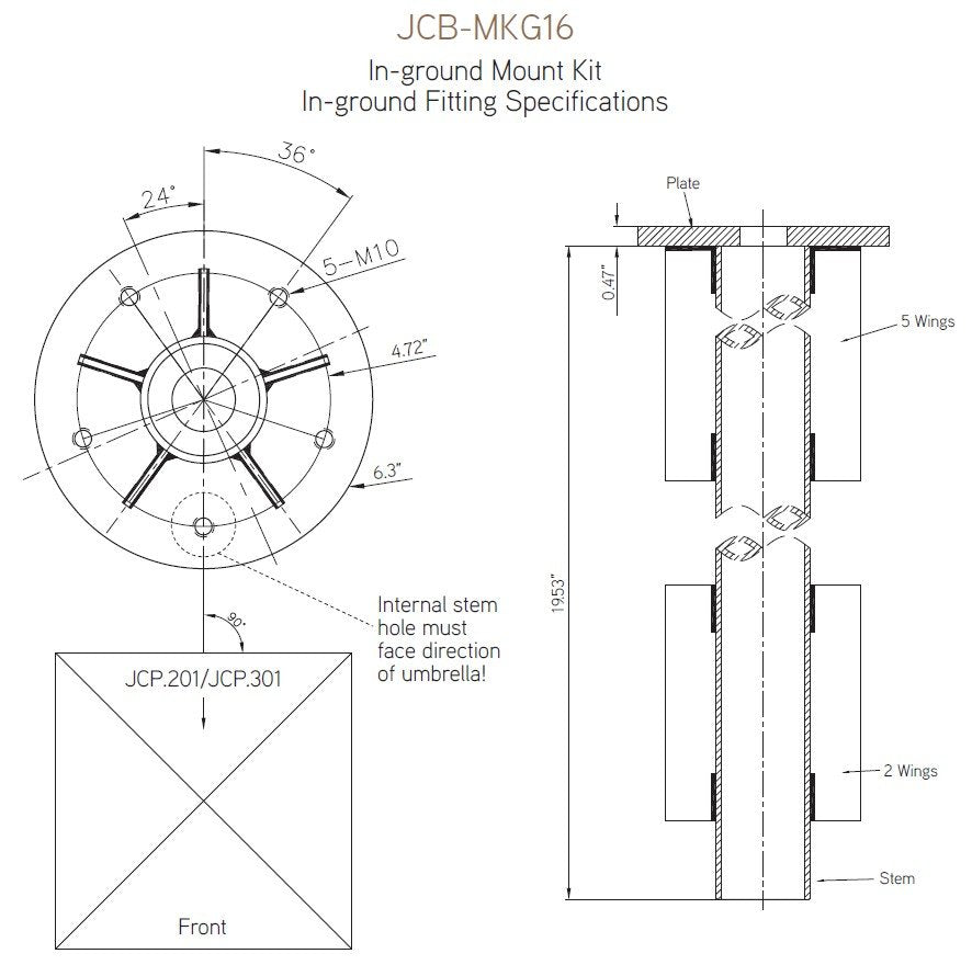 Jardinico MKG16 In-Ground Mount Kit Specifications