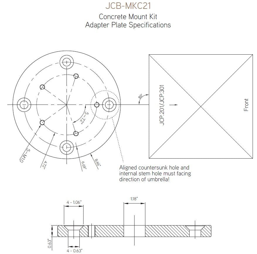 Jardinico MKC21 Concrete Mount Kit Adapter Plate Specifications