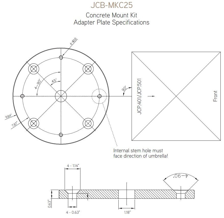 Jardinico MKC25 Concrete Mount Kit Adapter Plate Specifications