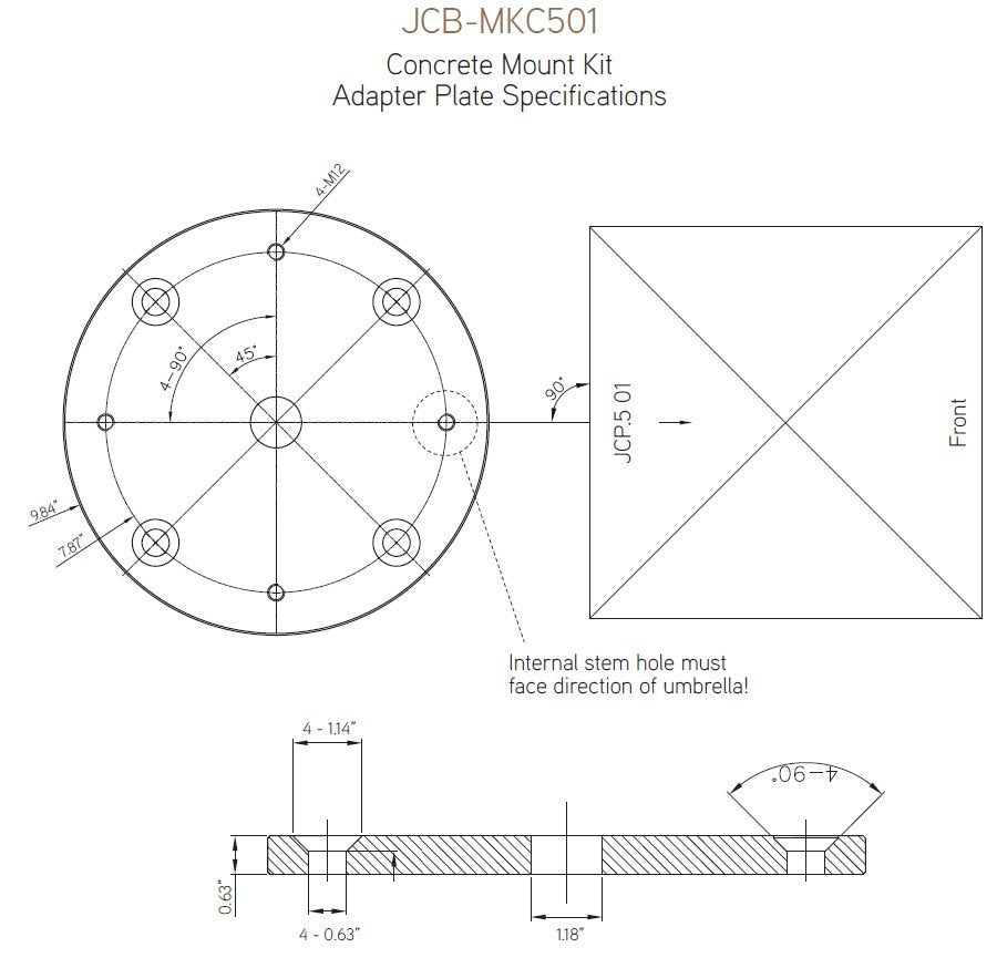 Jardinico MKC501 Concrete Mount Kit Adapter Plate Specifications