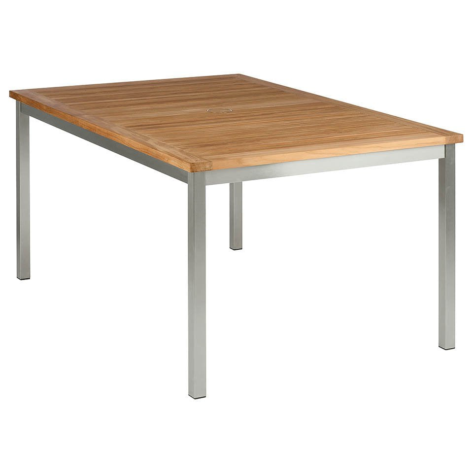 Barlow Tyrie Equinox Stainless Steel and Teak Rectangular Extending Dining Table