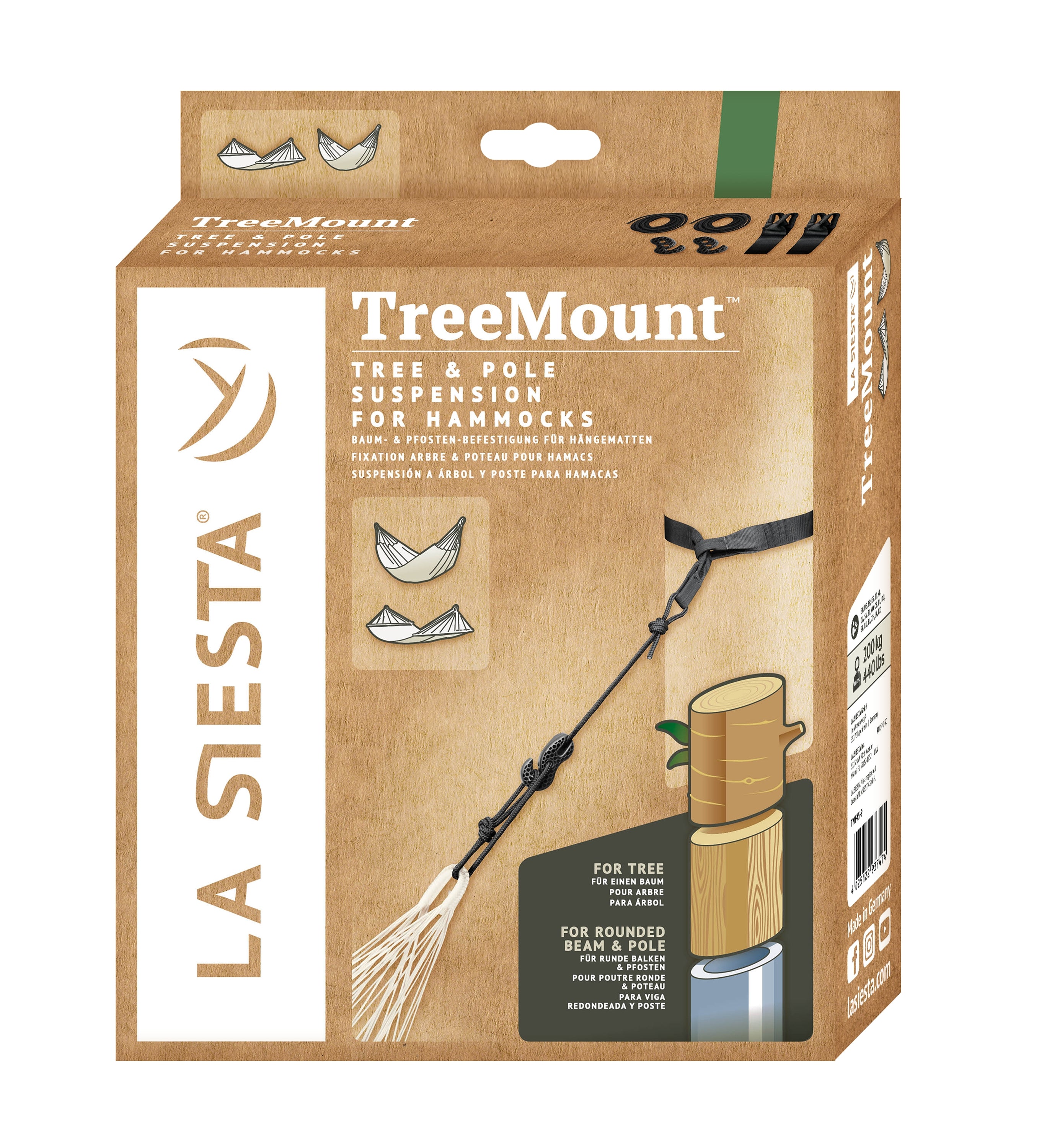 La Siesta TreeMount Black - Tree and Pole Suspension Set for Hammocks