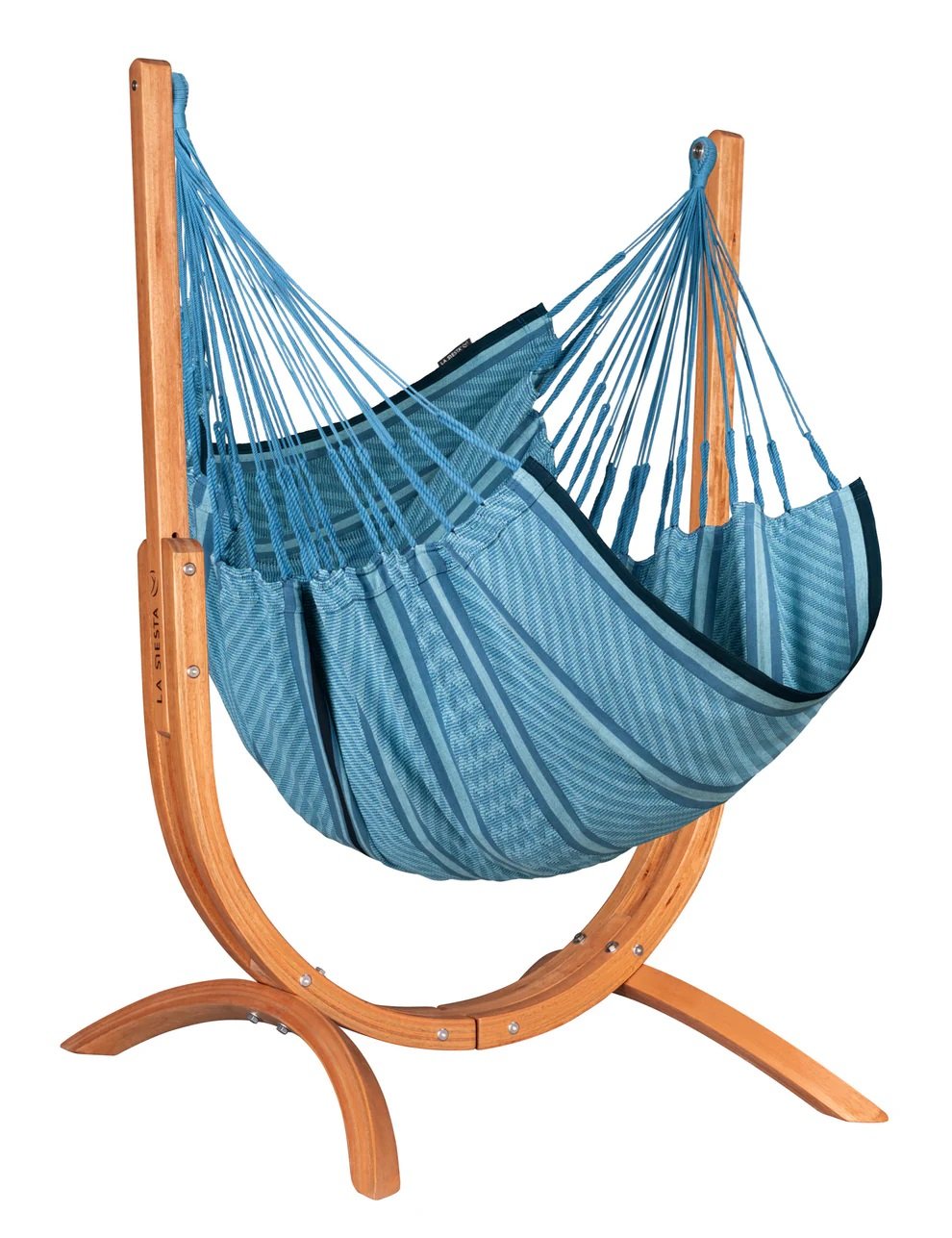 La Siesta Udine Organic Cotton Hammock Chair with Stand in blue zebra