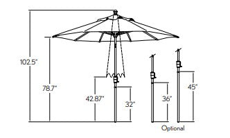 Treasure Garden 9' Push Button Tilt Center Post Umbrella