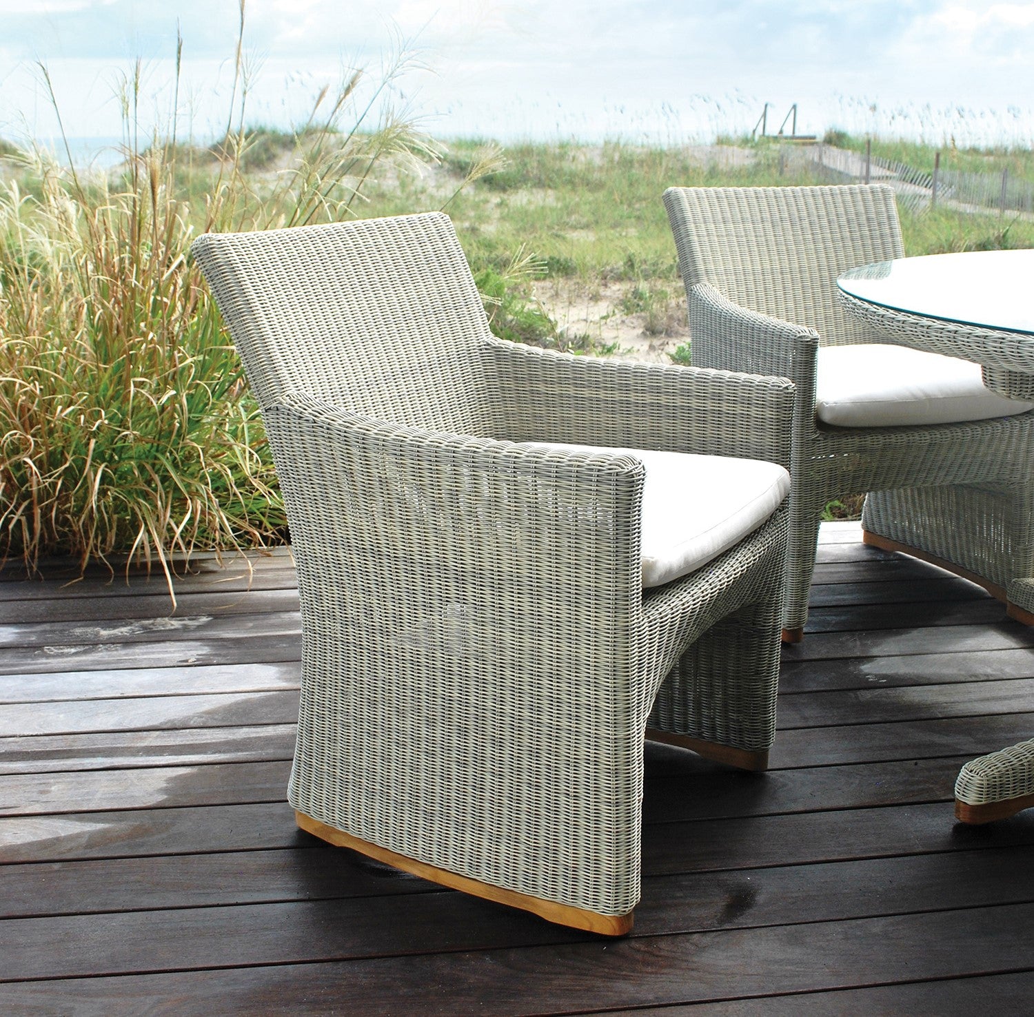 Kingsley Bate Westport Wicker Dining Armchair in Sea Salt Wicker